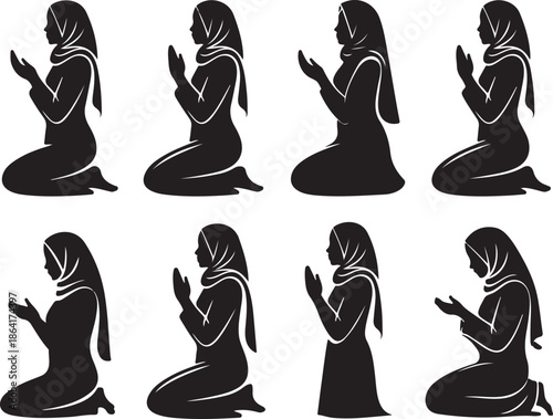 Silhouettes of women kneeling in prayer a symbol of devotion and faith