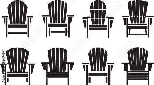 Holiday and Comfort Chair Silhouettes Vector, Adirondack, Deck, and Garden Furniture Icons Set for Relaxation and Beach Graphics