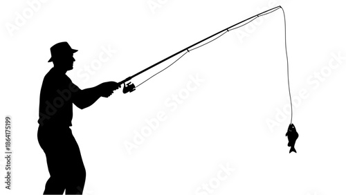 world fishing day vector art, fishing man silhouette, flat design, isolated on white