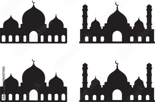 Silhouettes of islamic mosques a black and white architectural illustration