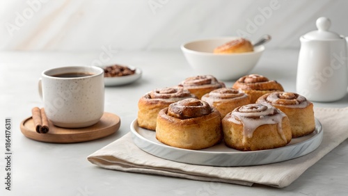 Wallpaper Mural Sweet Cinnamon Rolls With Icing And Coffee In A Bright Kitchen Setting Torontodigital.ca