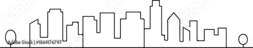 Modern cityscape continuous one line vector drawing. Metropolis architecture panoramic landscape. Dubai skyscrapers hand drawn silhouette. Apartment buildings isolated minimalistic illustration