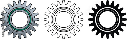 Gear silhouette & Outline and illustration set isolated on transparent background