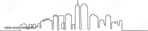 Modern cityscape continuous one line vector drawing. Metropolis architecture panoramic landscape. Dubai skyscrapers hand drawn silhouette. Apartment buildings isolated minimalistic illustration