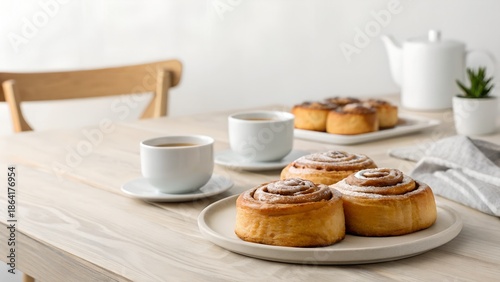 Wallpaper Mural Warm Cinnamon Rolls With Icing And Coffee On A Wooden Table With Soft Natural Light Torontodigital.ca