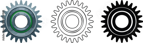 Gear silhouette & Outline and illustration set isolated on transparent background