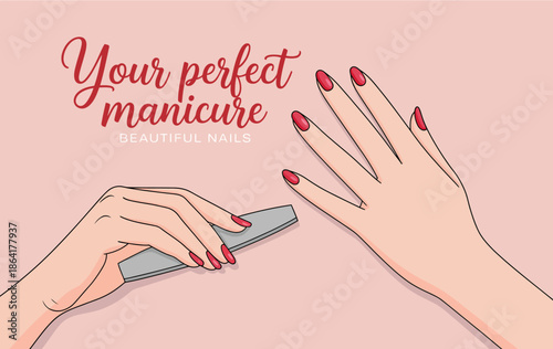 An elegant representation of beautifully manicured hands being prepared for a perfect manicure, illustrating the essence of beauty, self-care, and refined nail art services.