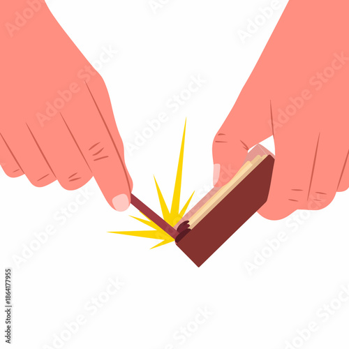 A close-up image of hands striking a matchstick against the box, demonstrating the simple yet fascinating act of igniting fire, symbolizing warmth and beginnings.