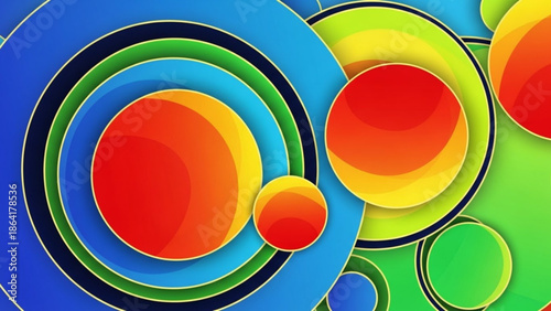 A vibrant and colorful abstract vector graphic featuring overlapping circles in various sizes and hues