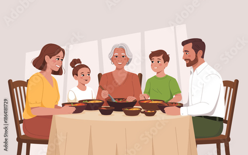 A family sharing a meal together at a dining table, showcasing love, connection, and the joy of togetherness during a shared dining experience.