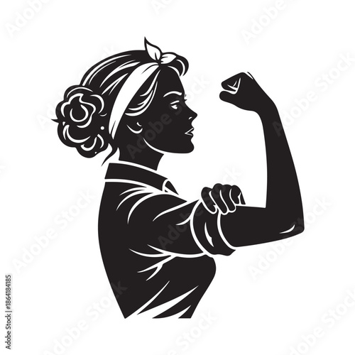 Strong Woman Fist Symbol Icon Silhouette.