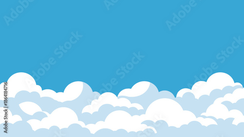 Fluffy White Clouds in a Clear Blue Sky at the Bottom, Serene Nature Background
