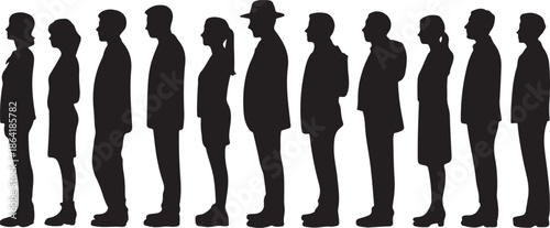 Vector silhouette of group people standing and looking up