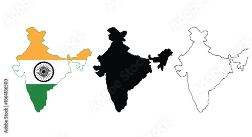 India s map showcased in color silhouette and outline renderings