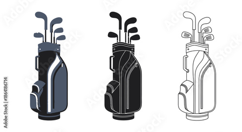 Golf clubs in a bag colorful monochrome and outlined illustrations