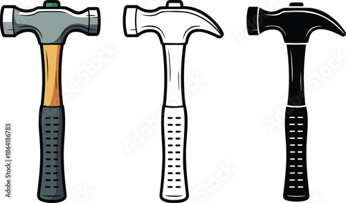 Hammer silhouette & Outline and illustration set isolated on transparent background