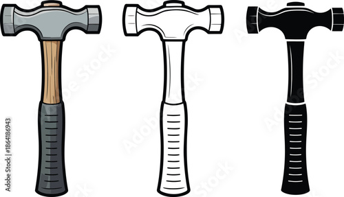 Hammer silhouette & Outline and illustration set isolated on transparent background