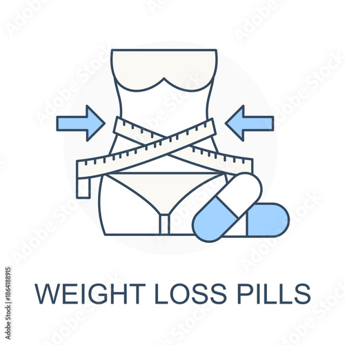 Weight Loss Pills Diet and Slimming Line Icon