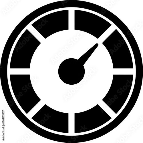 black gauge icon with a needle indicating measurement or performance status, used for monitoring or feedback purposes

