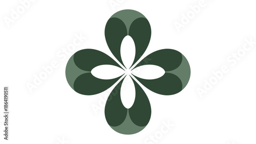 Elegant Leaf Petal Logo: A modern, stylized logo featuring four symmetrical leaf-like petals in shades of green, offering a sense of natural balance and refined elegance.