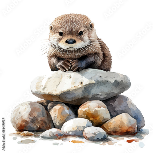 Otter Resting, clipart watercolor vector with vivid accents and harmonious tones, isolated on a white background.