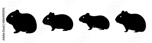 Four silhouetted rodents in a row