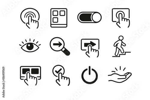 Senior icons interaction elder button tap vector design comfort tech ease icon