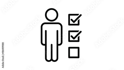Simple line icon of a person with a checklist.