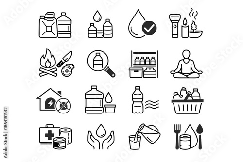 Safety household emer hydration readiness resource vector reserve store clean icon