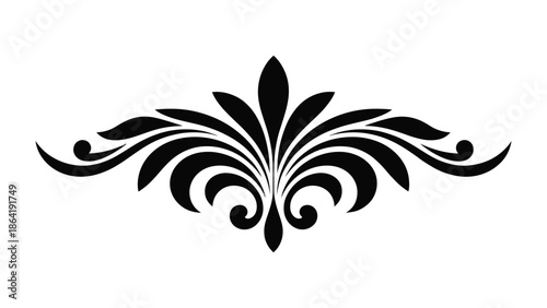 Elegant Flourish in Black: A symmetrical flourish ornament in black, evoking classic elegance and artistic charm.