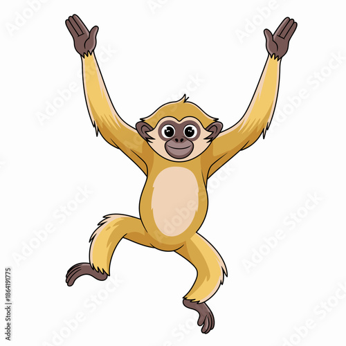 A playful illustration of a cheerful monkey with arms raised, radiating joy and excitement, capturing the essence of happiness and carefree emotion in a vibrant design.