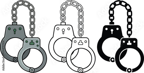 Handcuff silhouette & Outline and illustration set isolated on transparent background