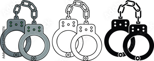 Handcuff silhouette & Outline and illustration set isolated on transparent background