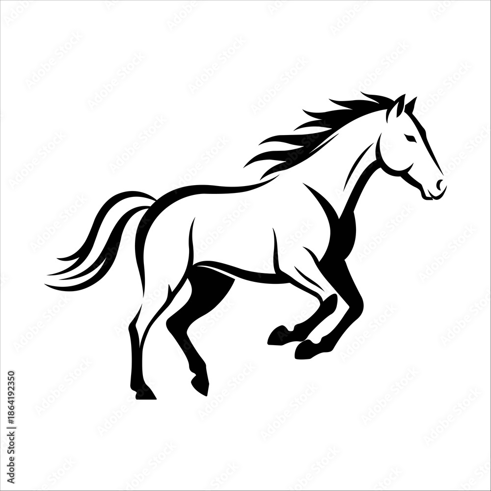 Fototapeta premium Running Horse Silhouette Vector Illustration Black and White