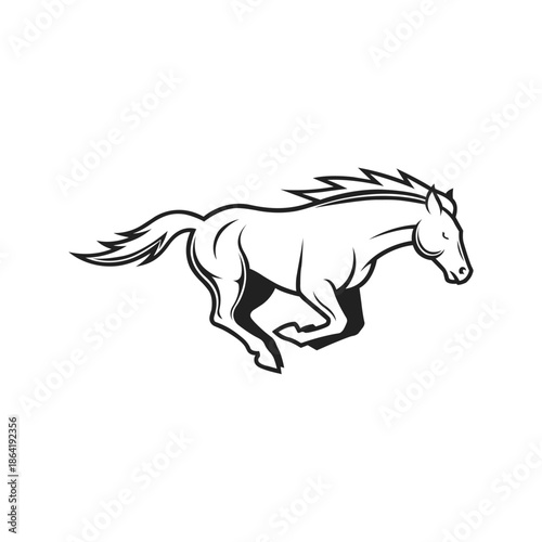 Running Horse Vector Logo Black and White Illustration