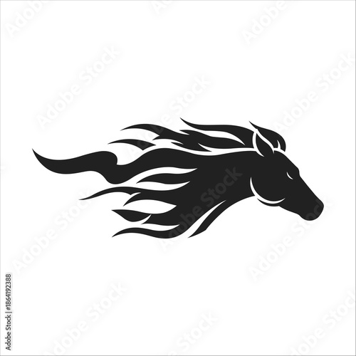 Running Horse Head Logo Silhouette Black Vector Illustration