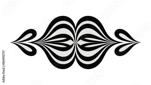 Abstract symmetrical shape:  A symmetrical abstract design in black and white, evokes a sense of balance and harmony, with flowing lines and intricate patterns.