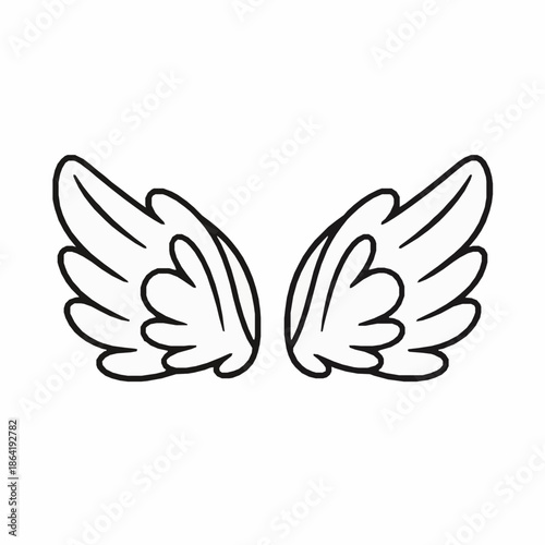 Cartoon angel wings doodle icon hand drawn flat vector isolated