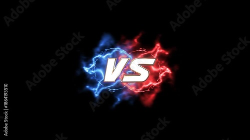 Versus vs battle screen with blue and red fire energy flames animation isolated on transparent background fighting game style