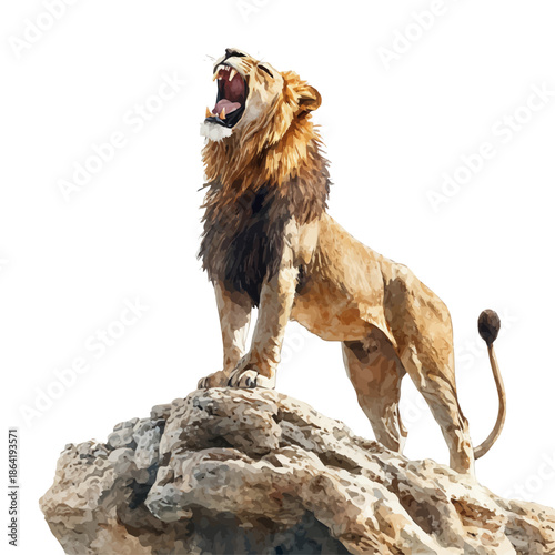 watercolor of Lion Roaring Loudly, isolated on a white background.