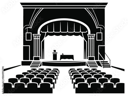 Auditorium Stage with Seats Vector Icon Showing Empty Theater Presentation Conference Hall Spotlight Event Venue Design
