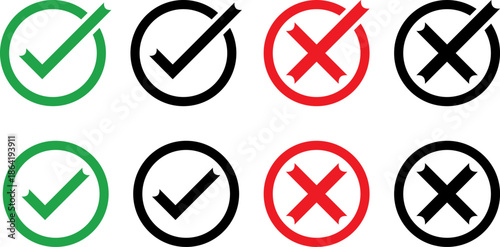 Set of check and cross symbols