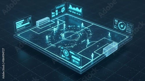 Soccer tactics hologram showing field and team formation in cyberspace