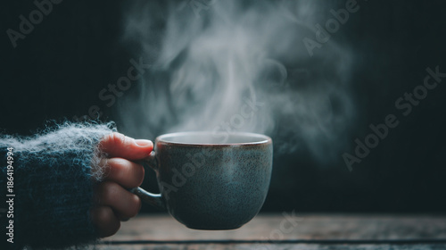 Wallpaper Mural A person holding a mug of coffee with steam coming out of it Torontodigital.ca