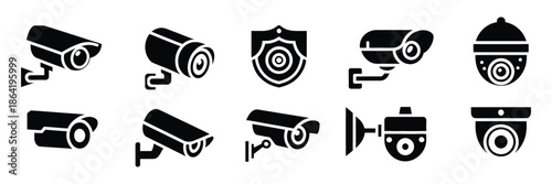 security camera surveillance icon design, a premium ranked vector set of surveillance camera icons, ideal for security systems, monitoring apps, websites, and professional safety design concepts.