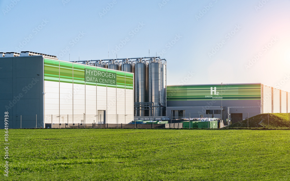 Obraz premium Green H2 Hydrogen Computer AI data center complex