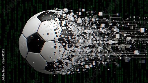 Digital soccer ball disintegration effect on black