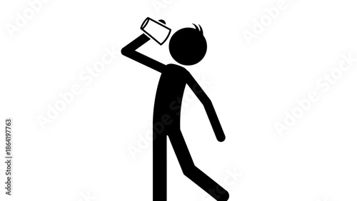 Stick Figure Person Talking on a Mobile Phone, Communicating and Engaged on Isolated White Background.