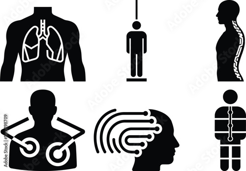 Transhumanism Icon Set: Cybernetic Prosthetics, Bionic Limbs, and Artificial Body Part Concepts