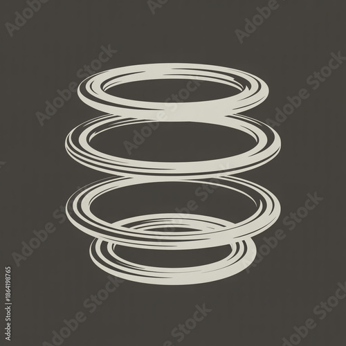 Abstract beige concentric rings stacked vertically on dark gray background